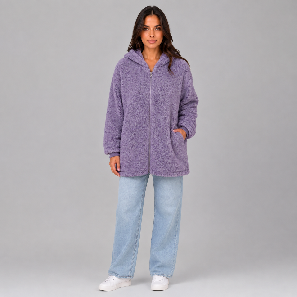 Women's Hooded Teddy Cardigan with Pockets