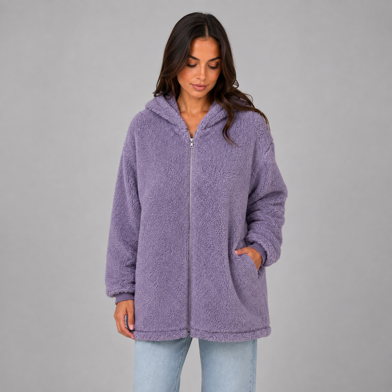 Women's Hooded Teddy Cardigan with Pockets