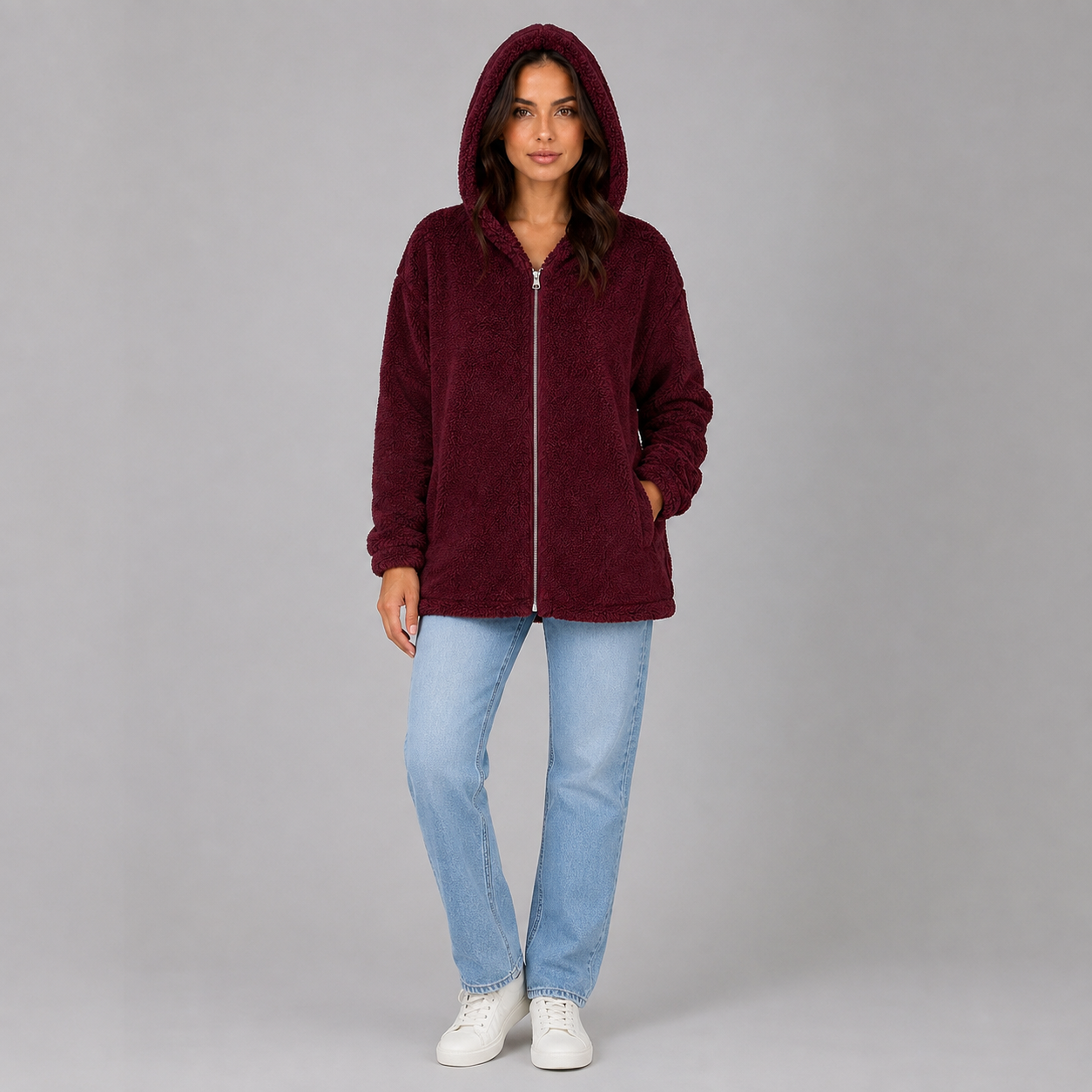 Women's Hooded Teddy Cardigan with Pockets