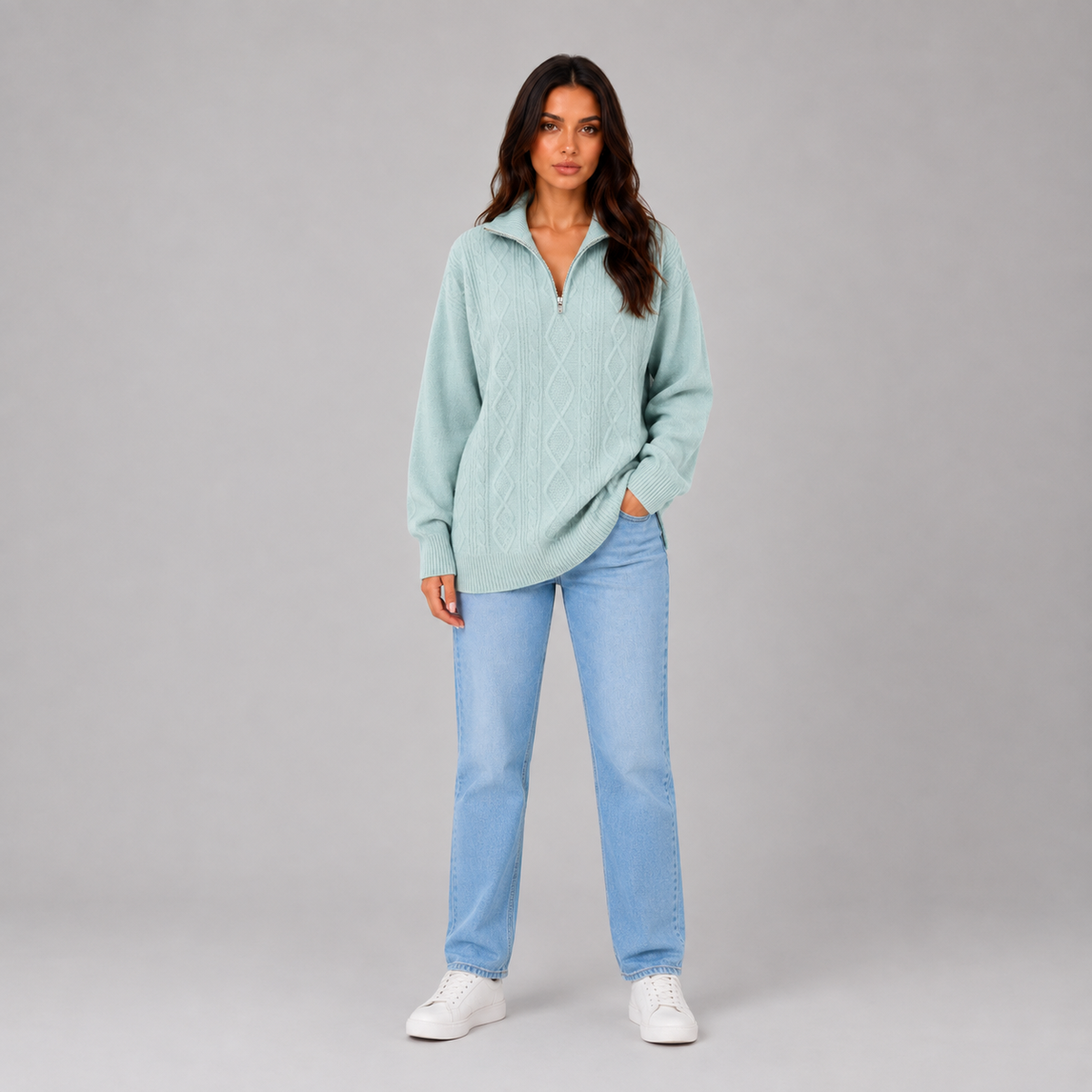 Women’s Half Zip Cable Knit Jumper