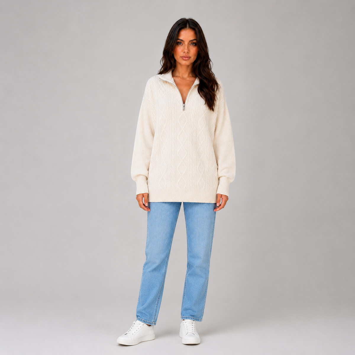 Women’s Half Zip Cable Knit Jumper