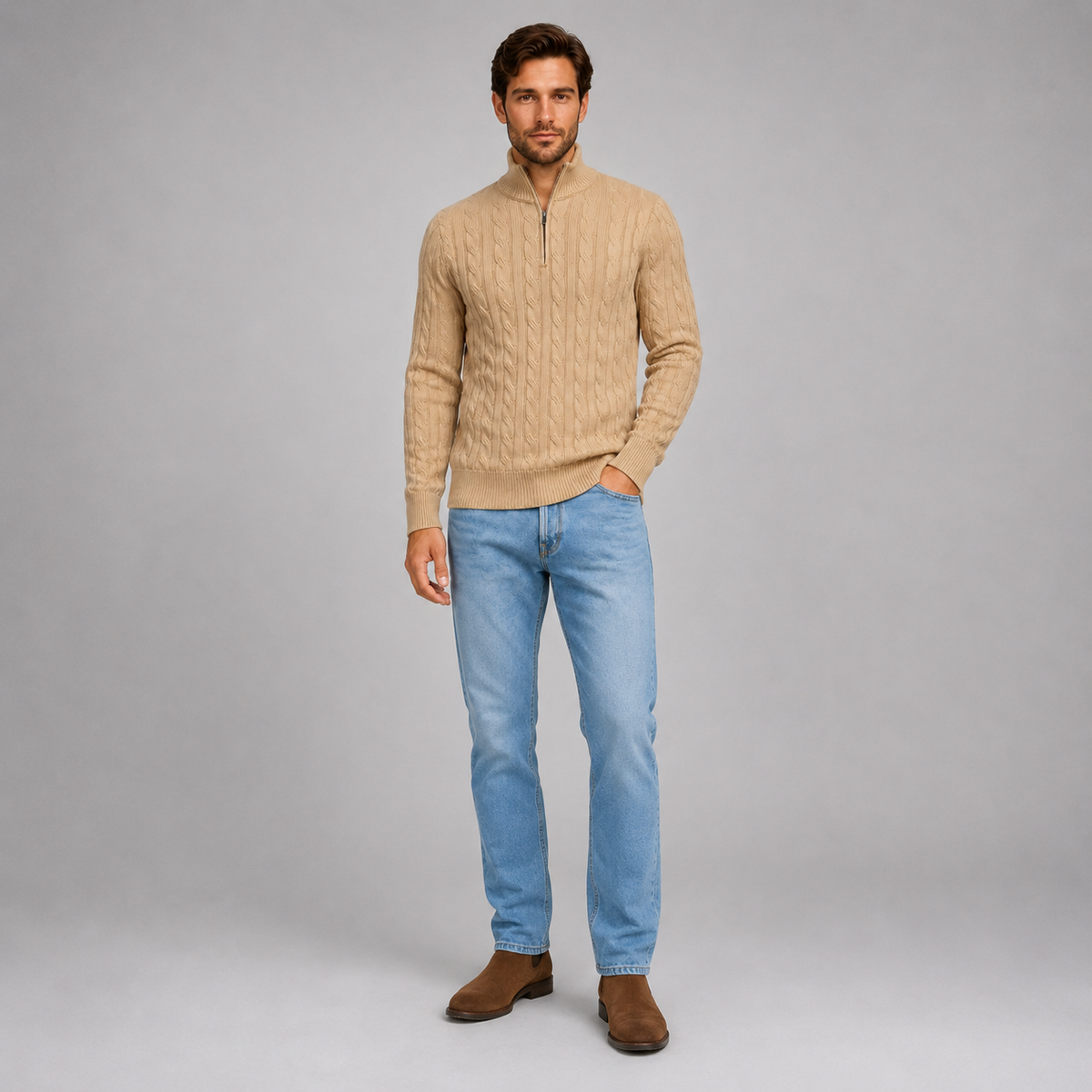 Men’s Cable Knit Quarter Zip Jumper