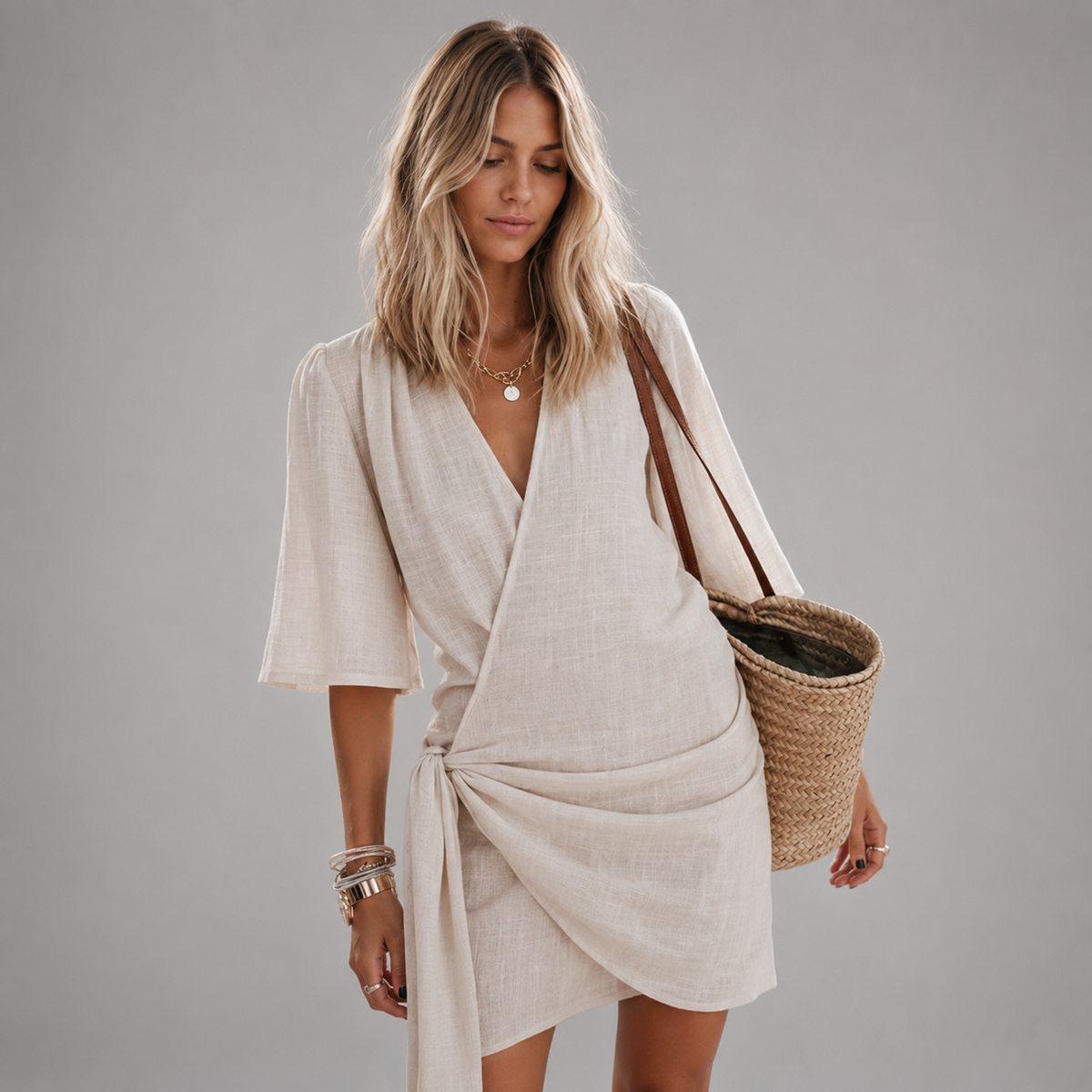Women's Wrap Mini Dress With Asymmetrical Hem