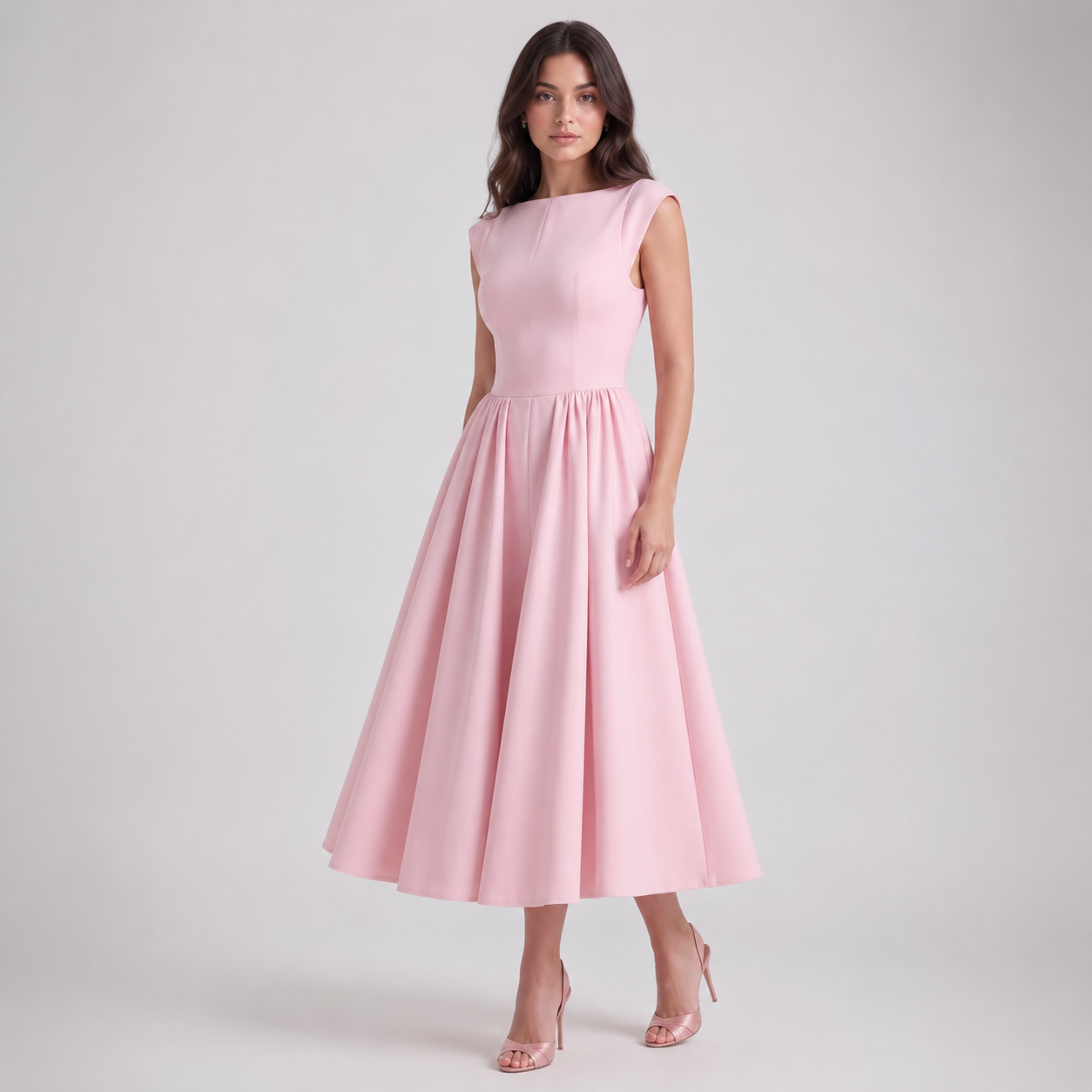 Women's Bateau Neck Satin Midi Dress