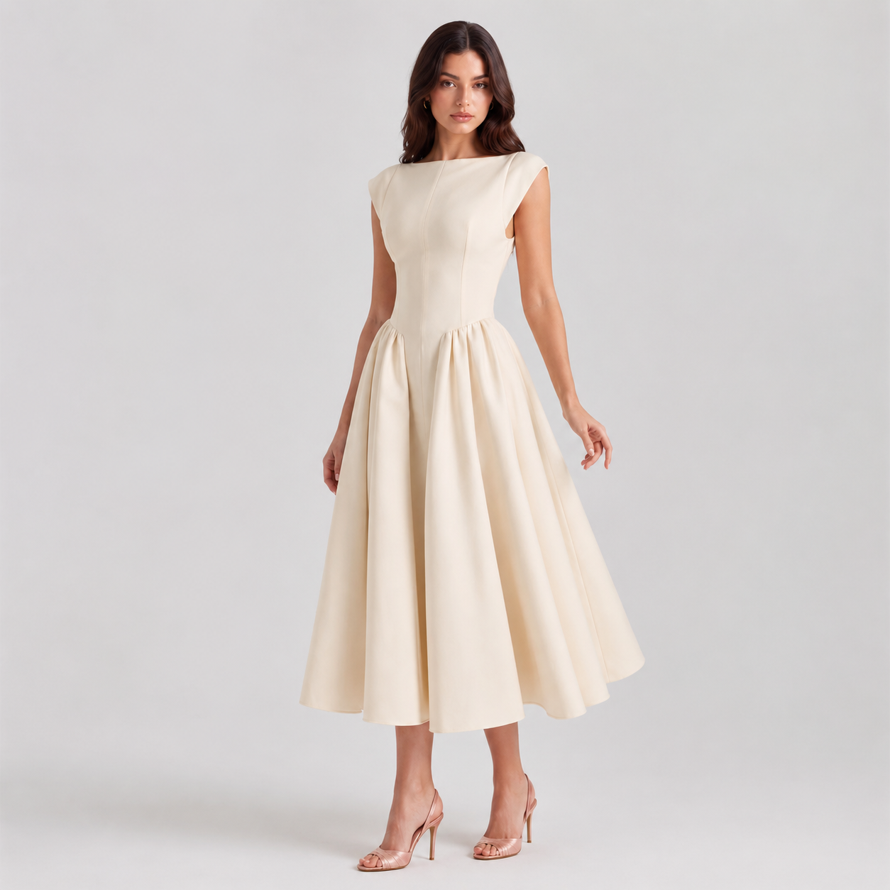 Women's Bateau Neck Satin Midi Dress