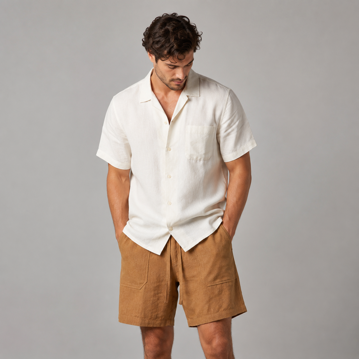 Men's Linen Shorts Elasticated Waist Casual Summer