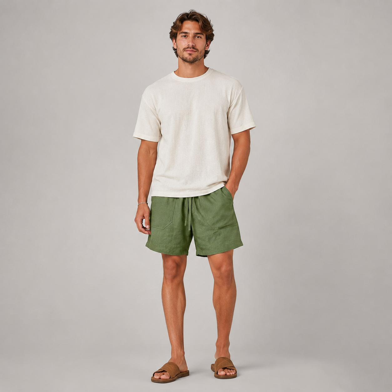 Men's Linen Shorts Elasticated Waist Casual Summer