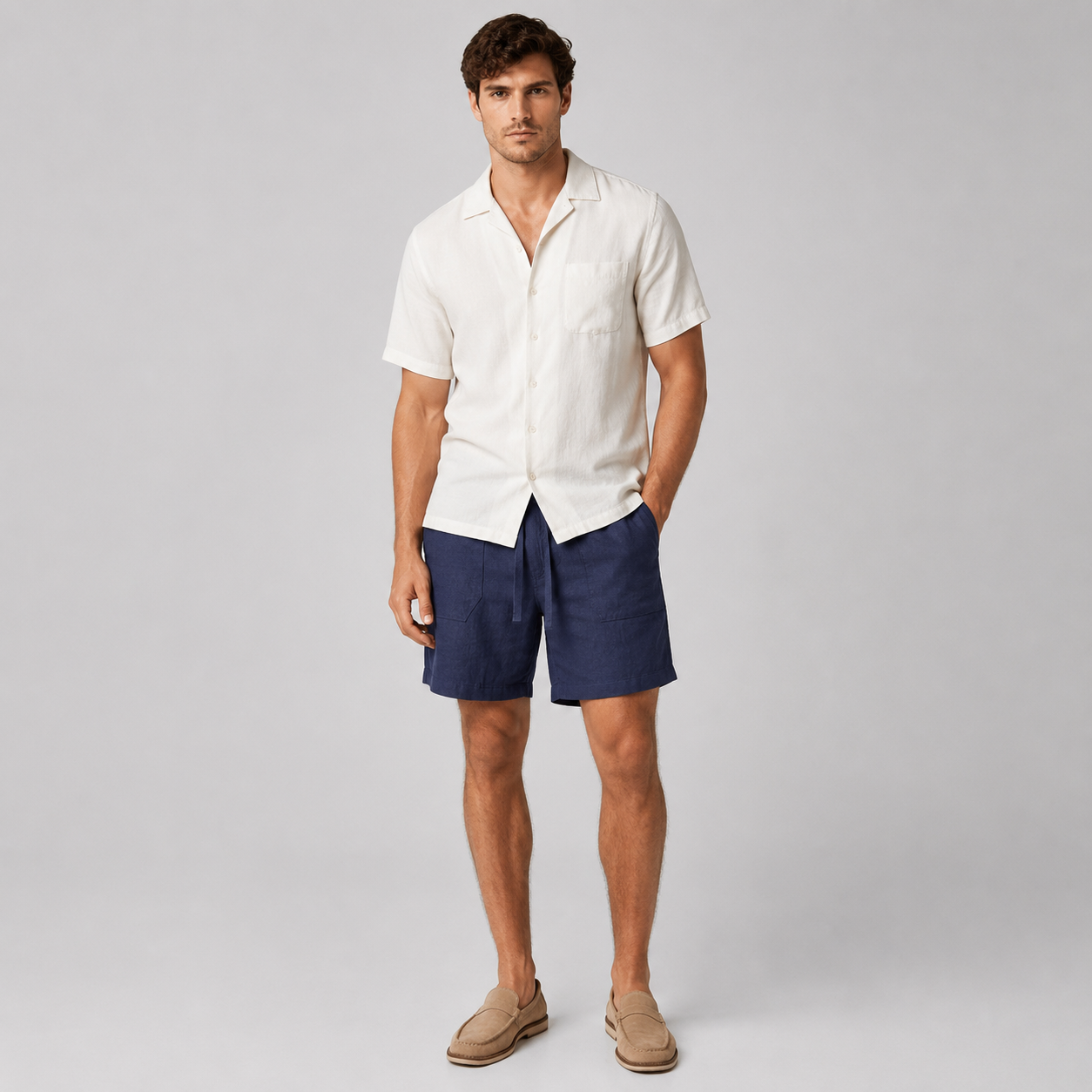 Men's Linen Shorts Elasticated Waist Casual Summer