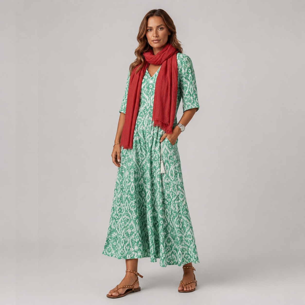 Women's Bohemian Floral Maxi Dress With V-Neck