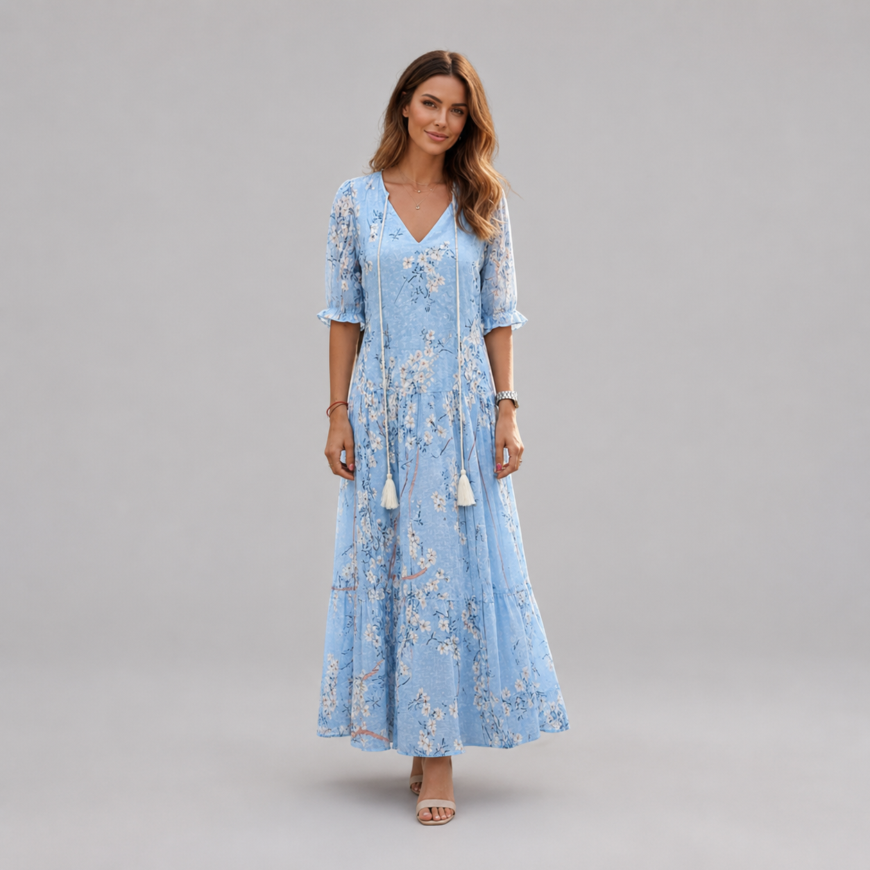 Women's Bohemian Floral Maxi Dress With V-Neck