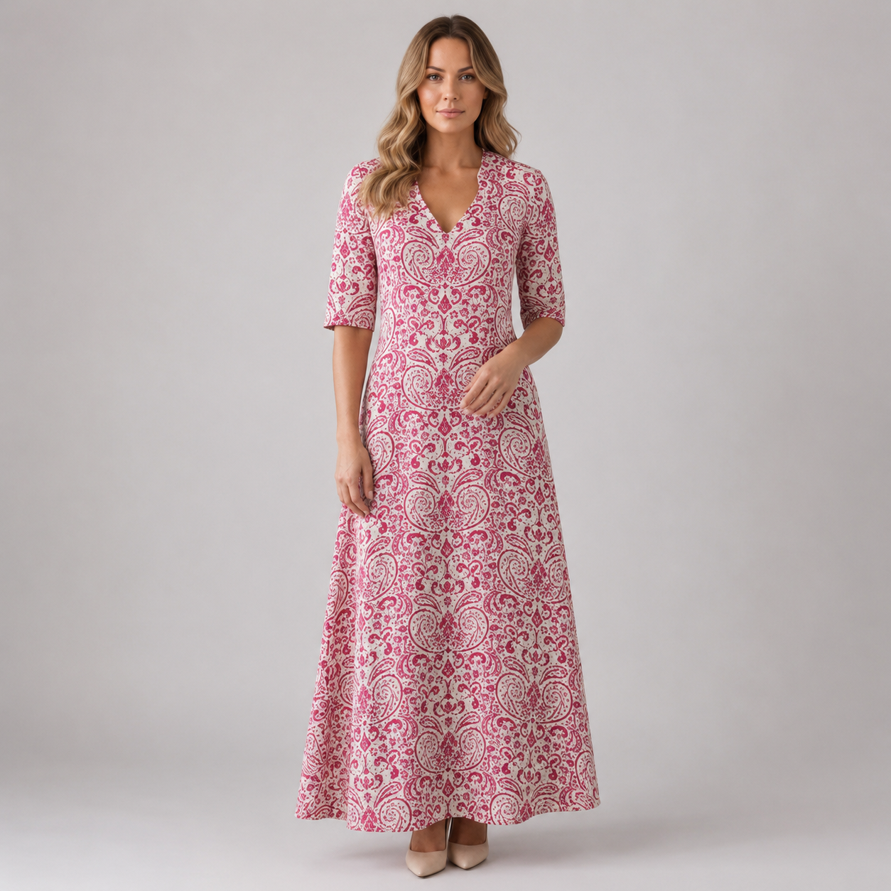 Women's Bohemian Floral Maxi Dress With V-Neck