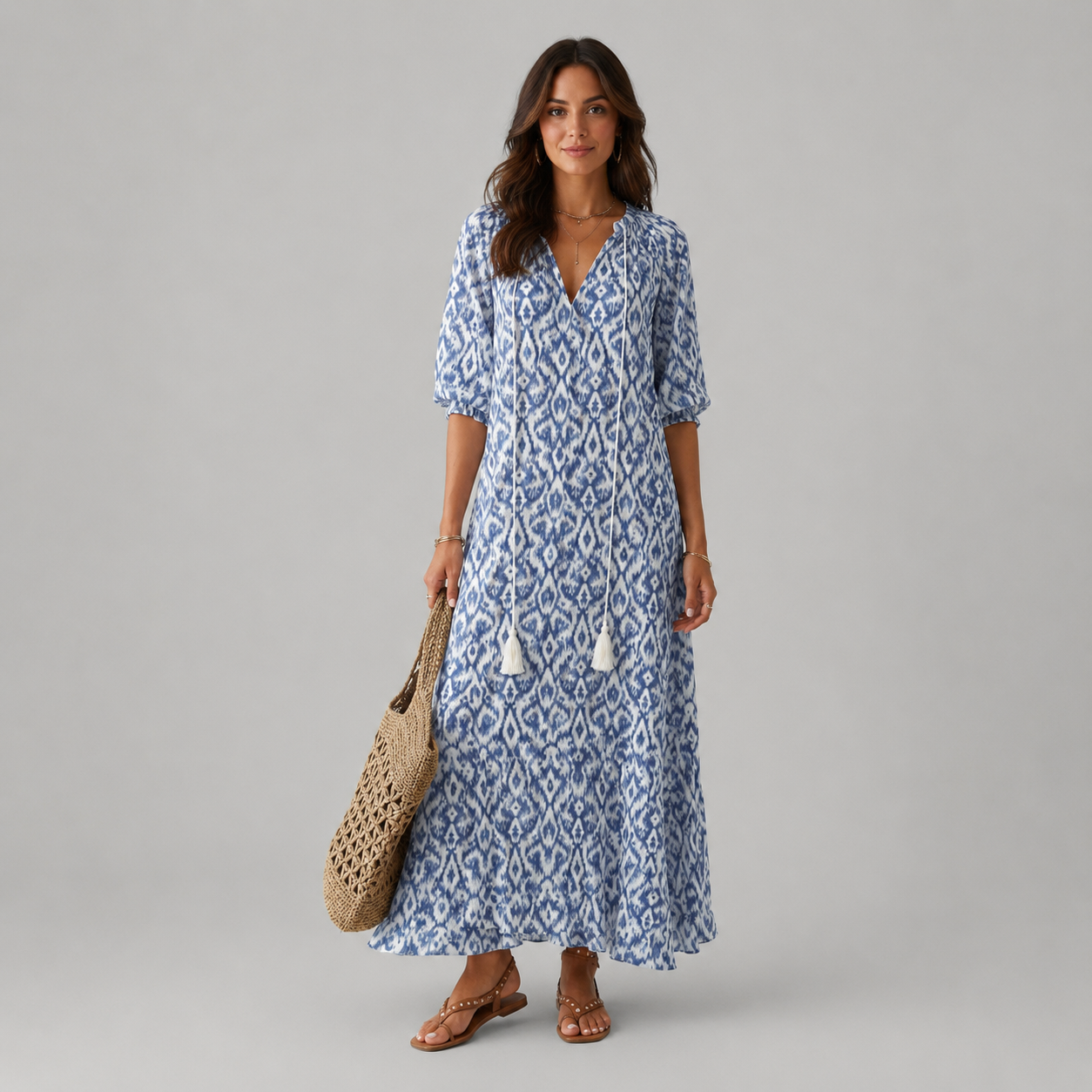 Women's Bohemian Floral Maxi Dress With V-Neck