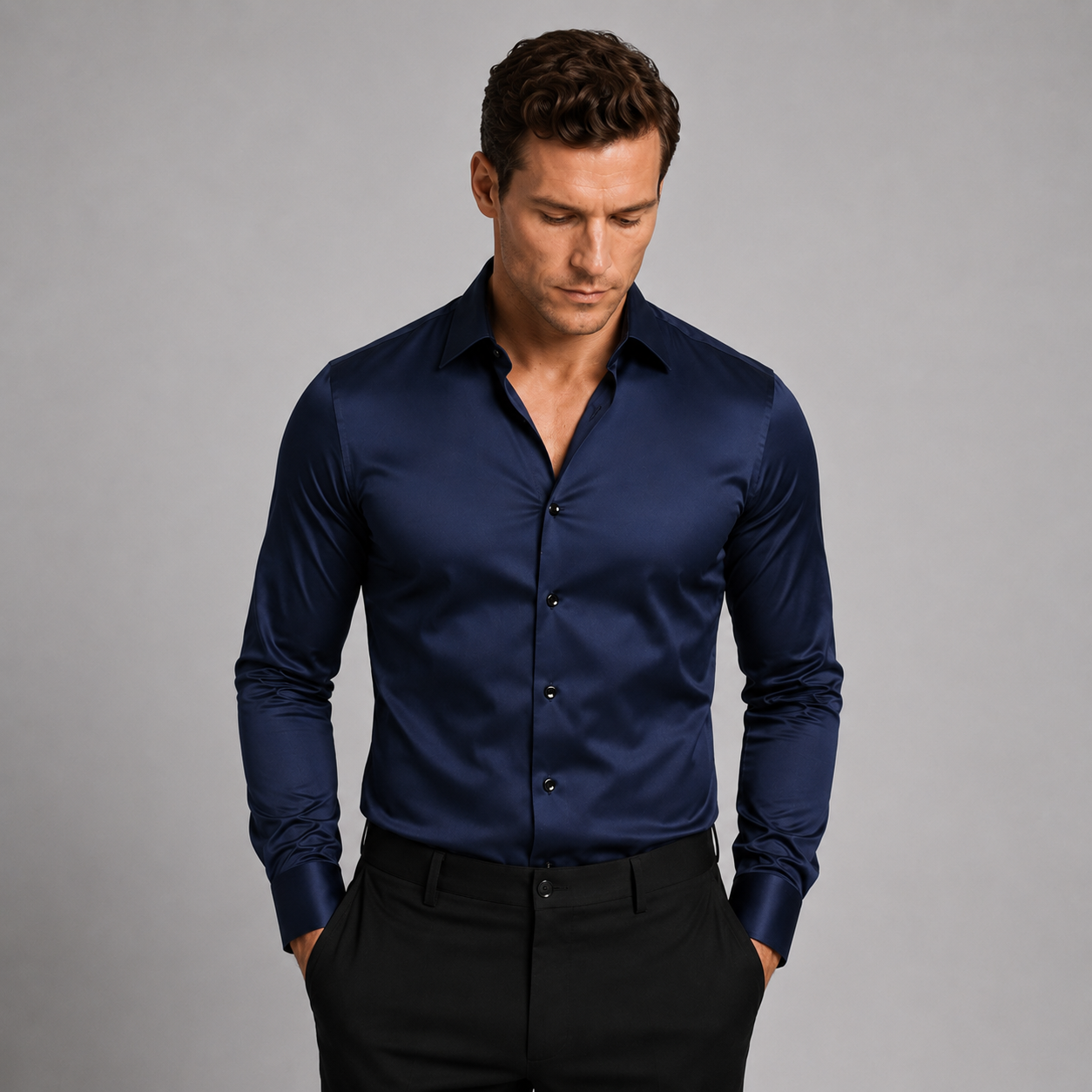 Men’s Slim Fit Satin Feel Stretch Shirt