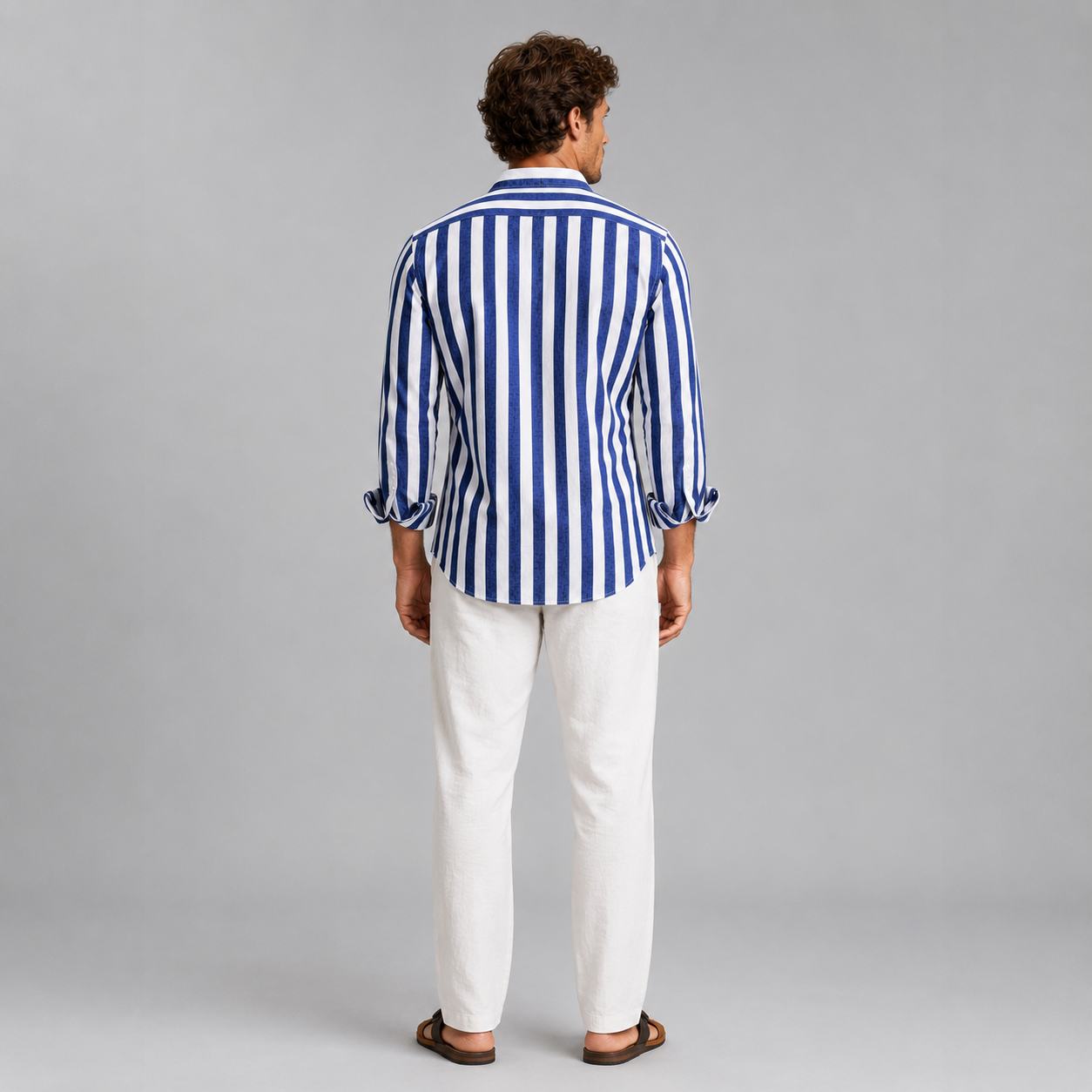Men’s Striped Linen Look Button-Up Shirt