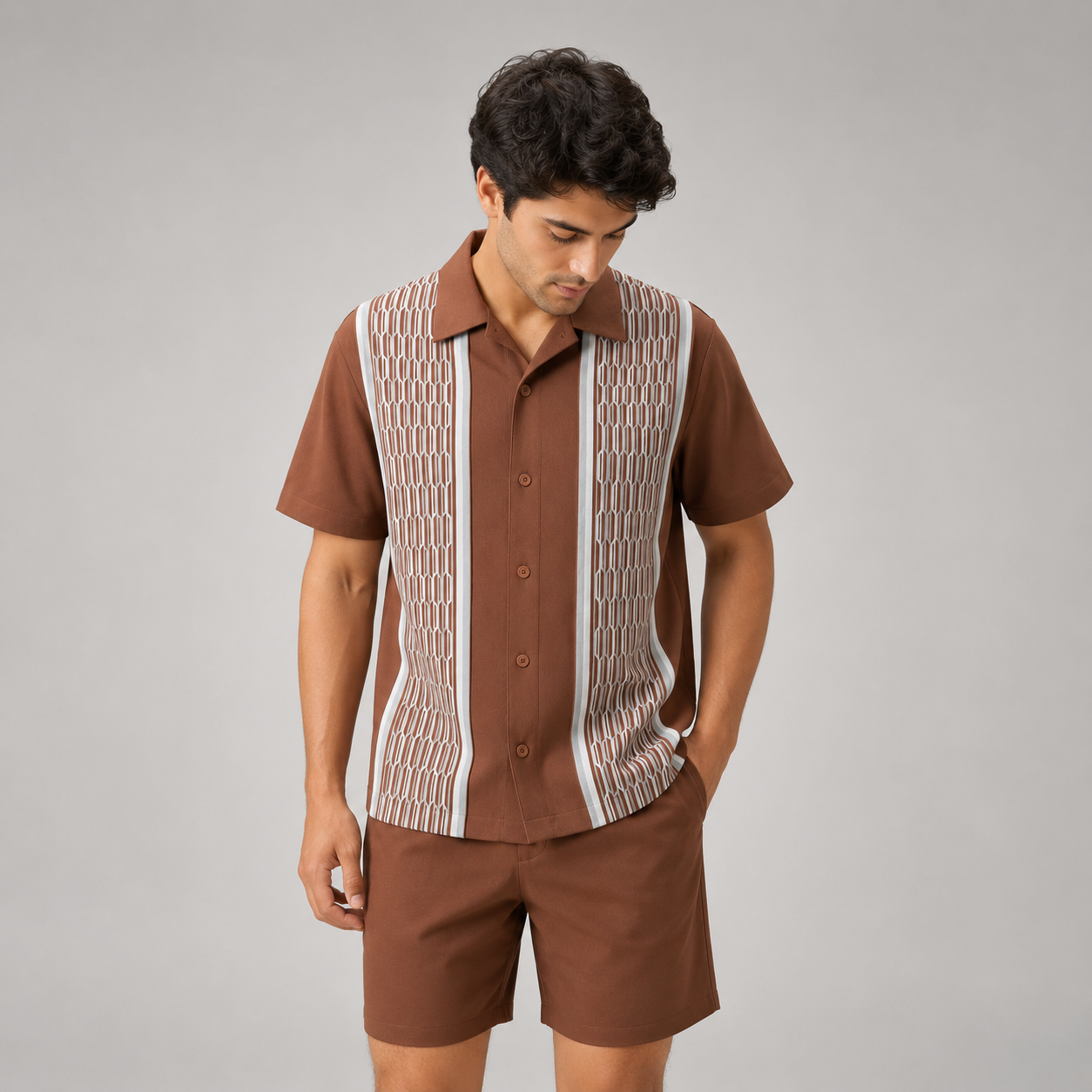 Men’s Textured Knit Shirt and Shorts Set