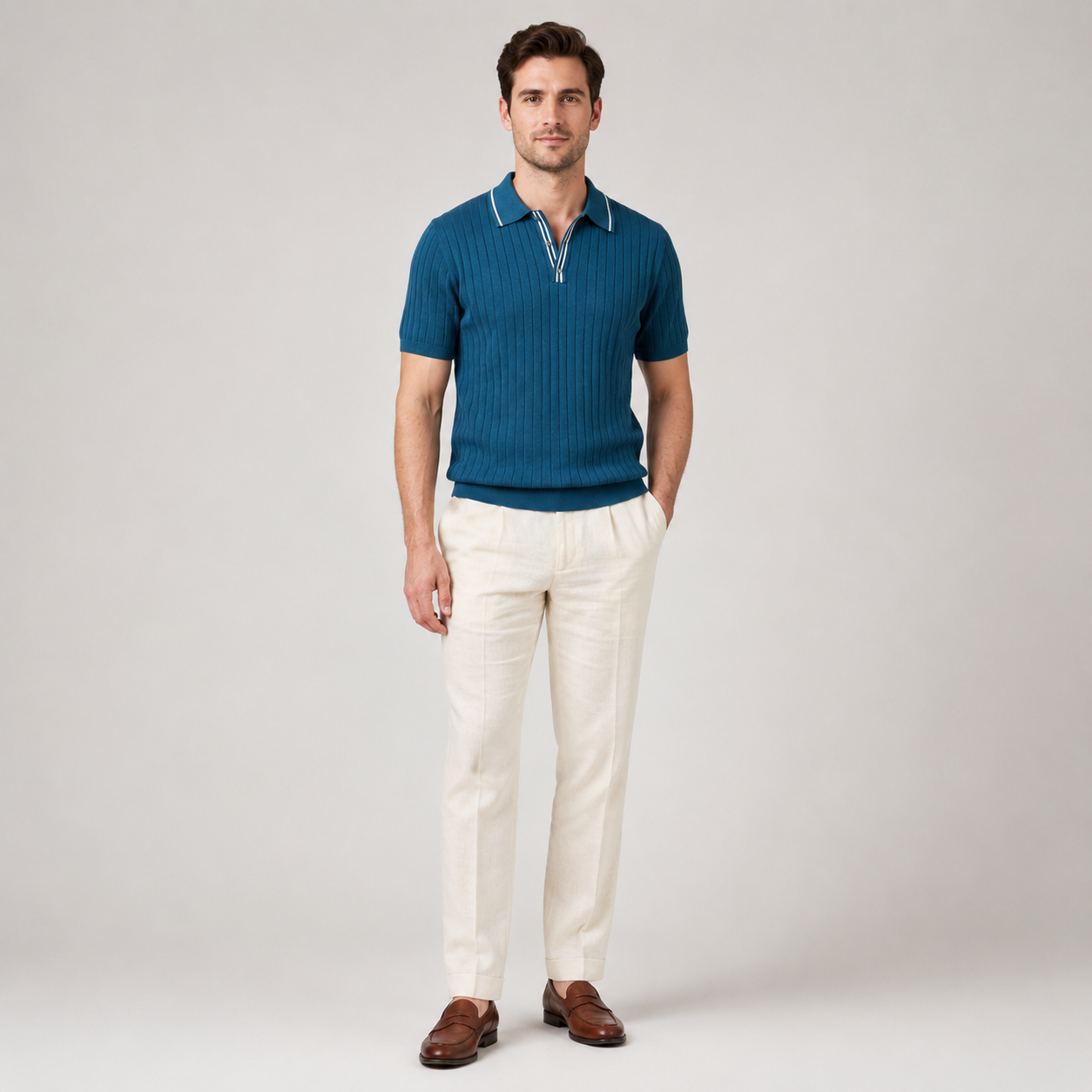 Men’s Stylish Textured Knit Polo Shirt