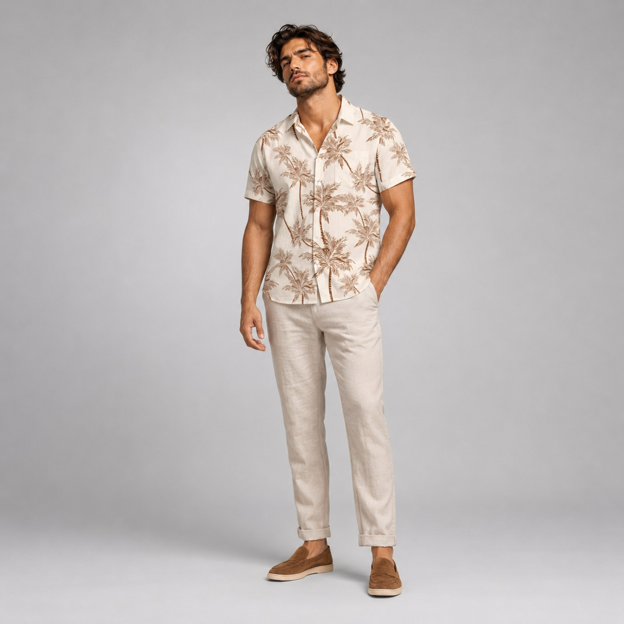 Men’s Palm Tree Print Short Sleeve Shirt
