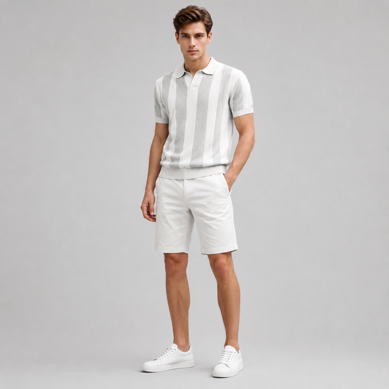 Men’s Vertical Striped Knit Polo Shirt
