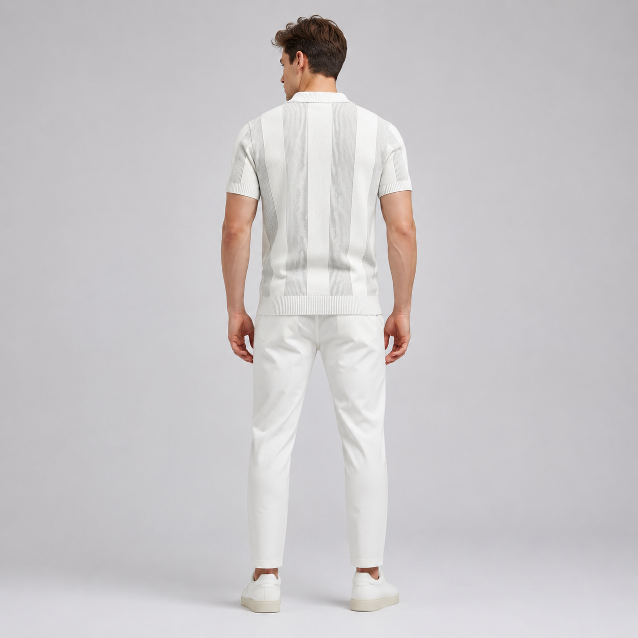 Men’s Vertical Striped Knit Polo Shirt