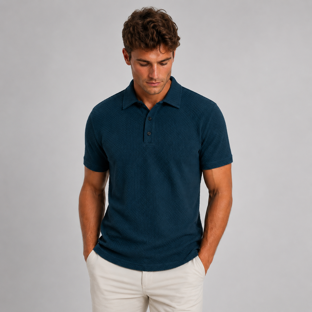 Men’s Textured Knit Polo Shirt