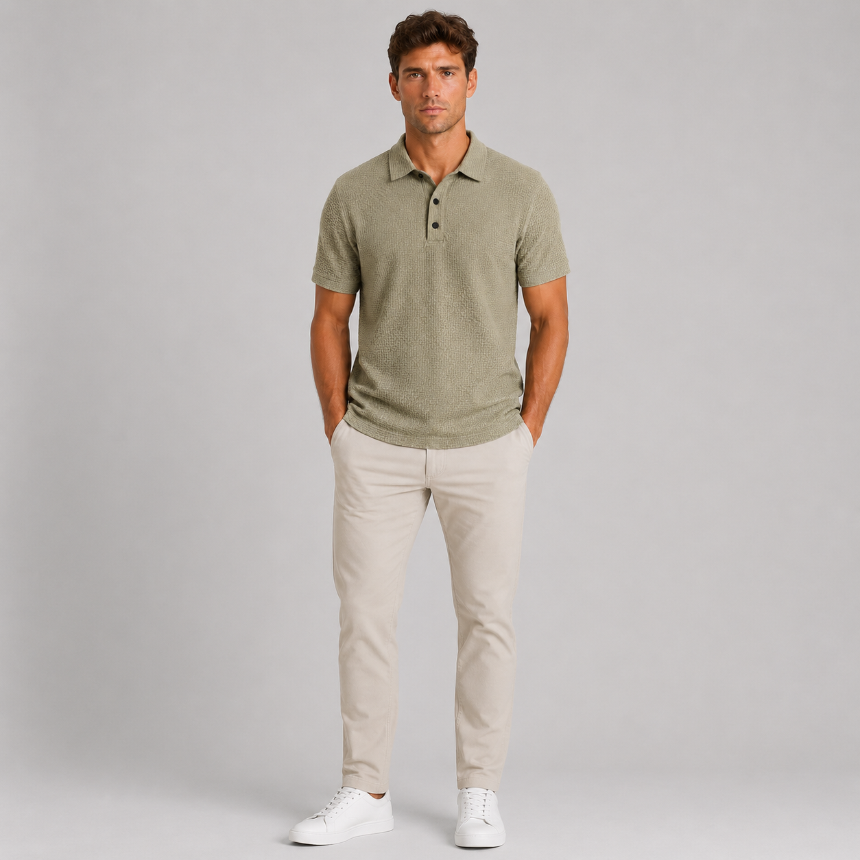 Men’s Textured Knit Polo Shirt
