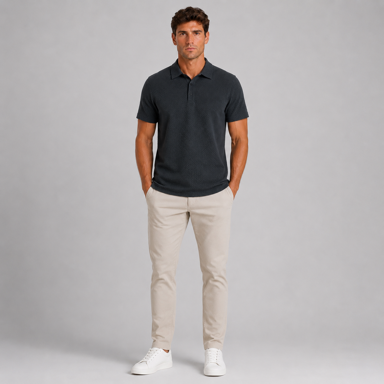 Men’s Textured Knit Polo Shirt