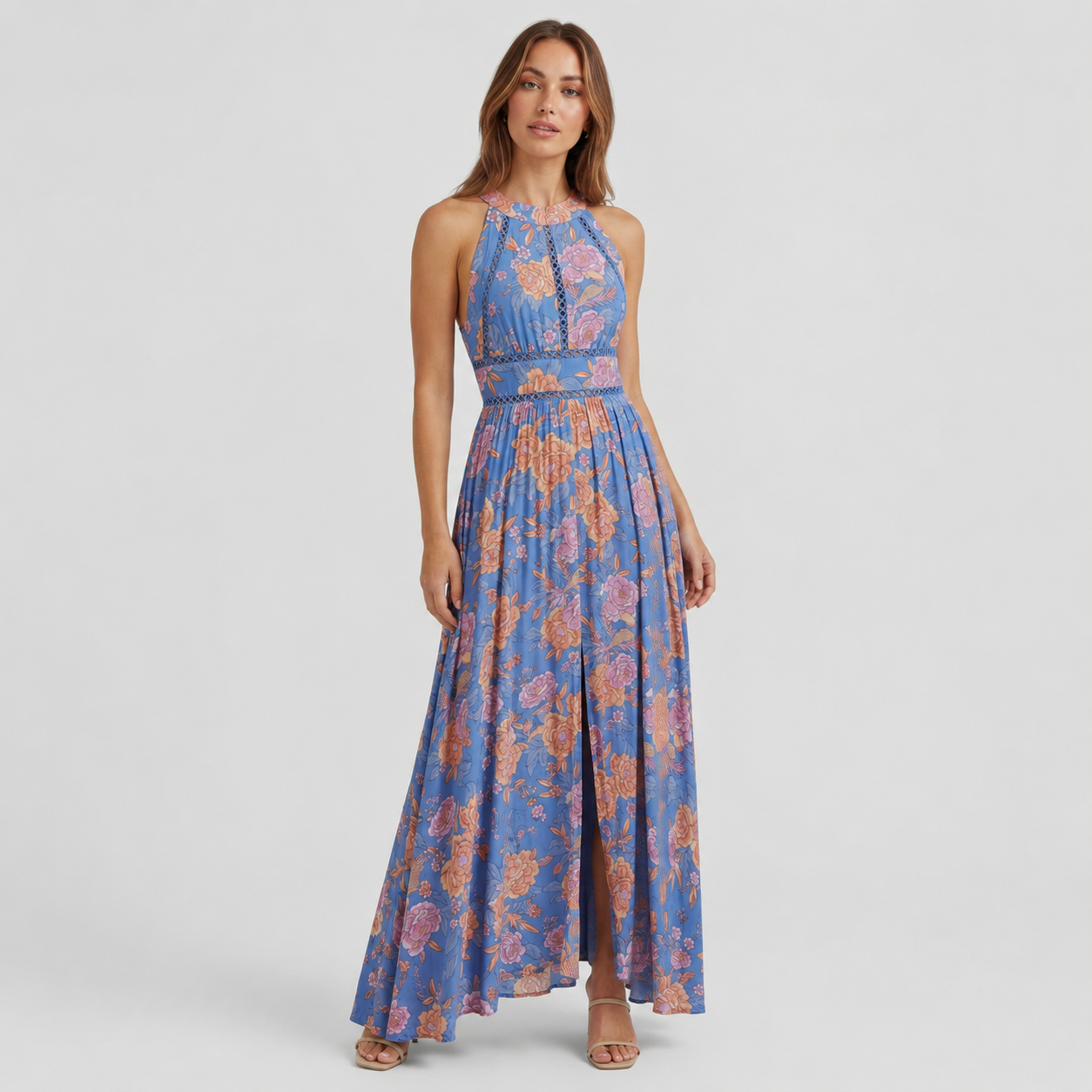 Women's Bohemian Floral Backless Maxi Dress
