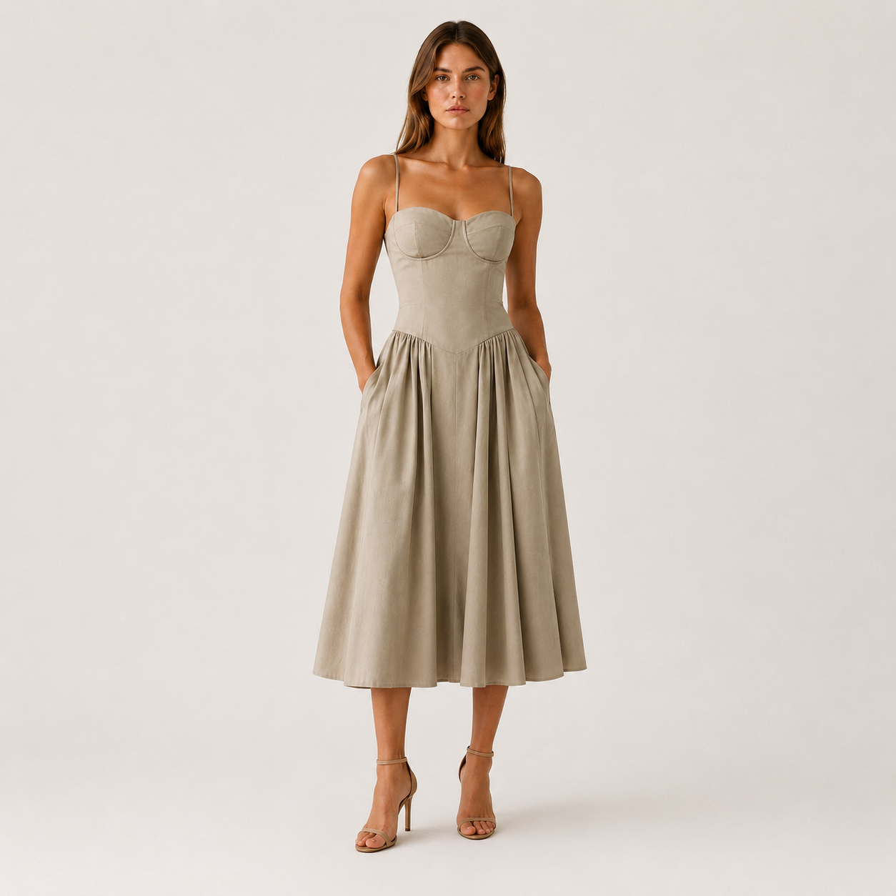 Women's Corset Midi Dress With Sweetheart Neck