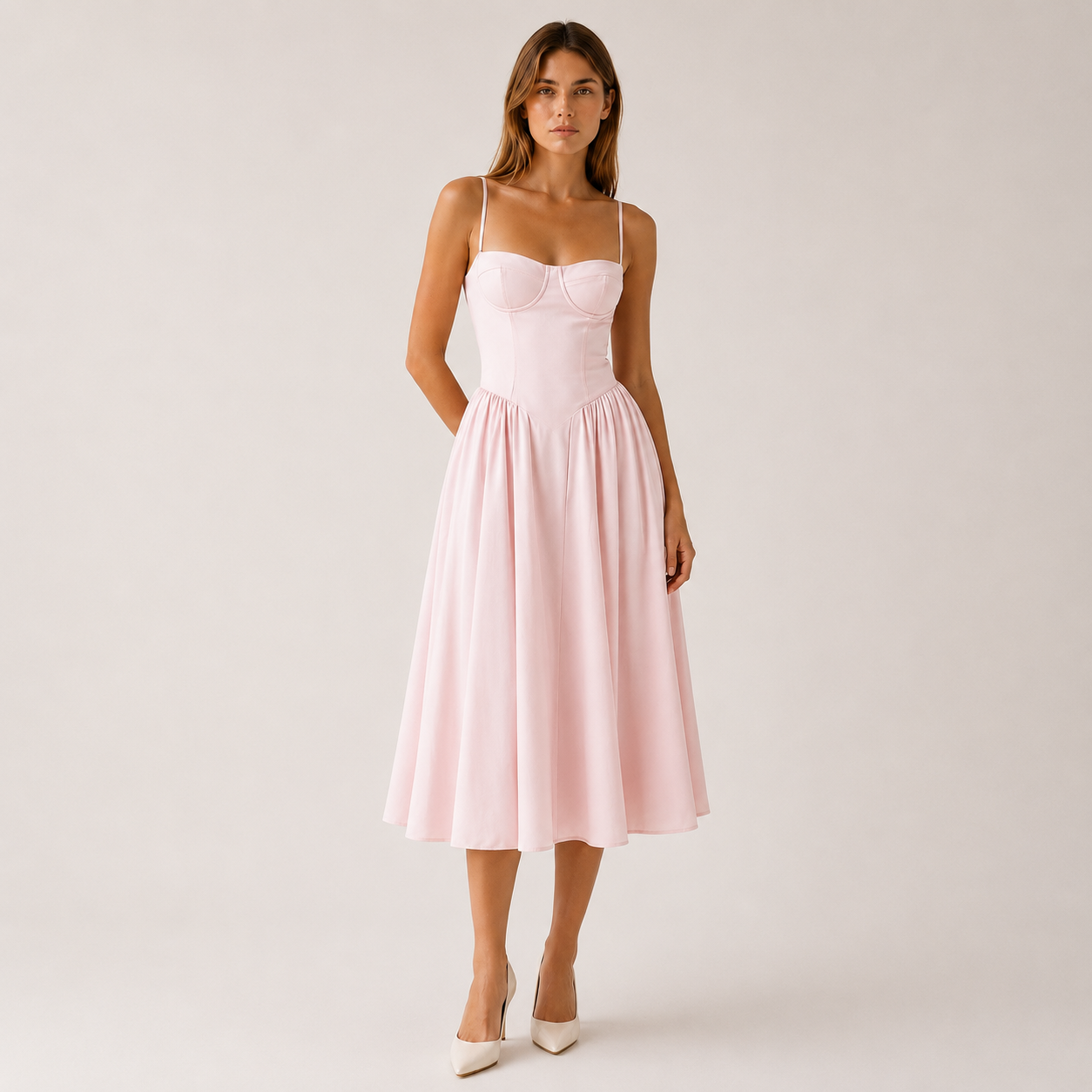 Women's Corset Midi Dress With Sweetheart Neck