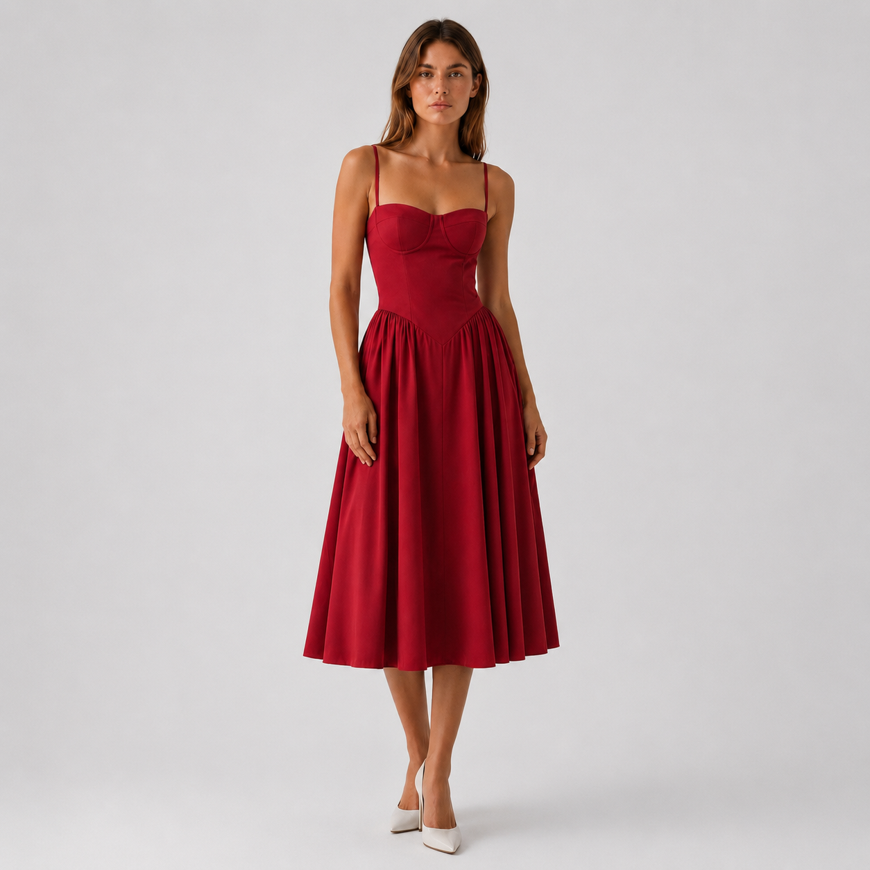 Women's Corset Midi Dress With Sweetheart Neck