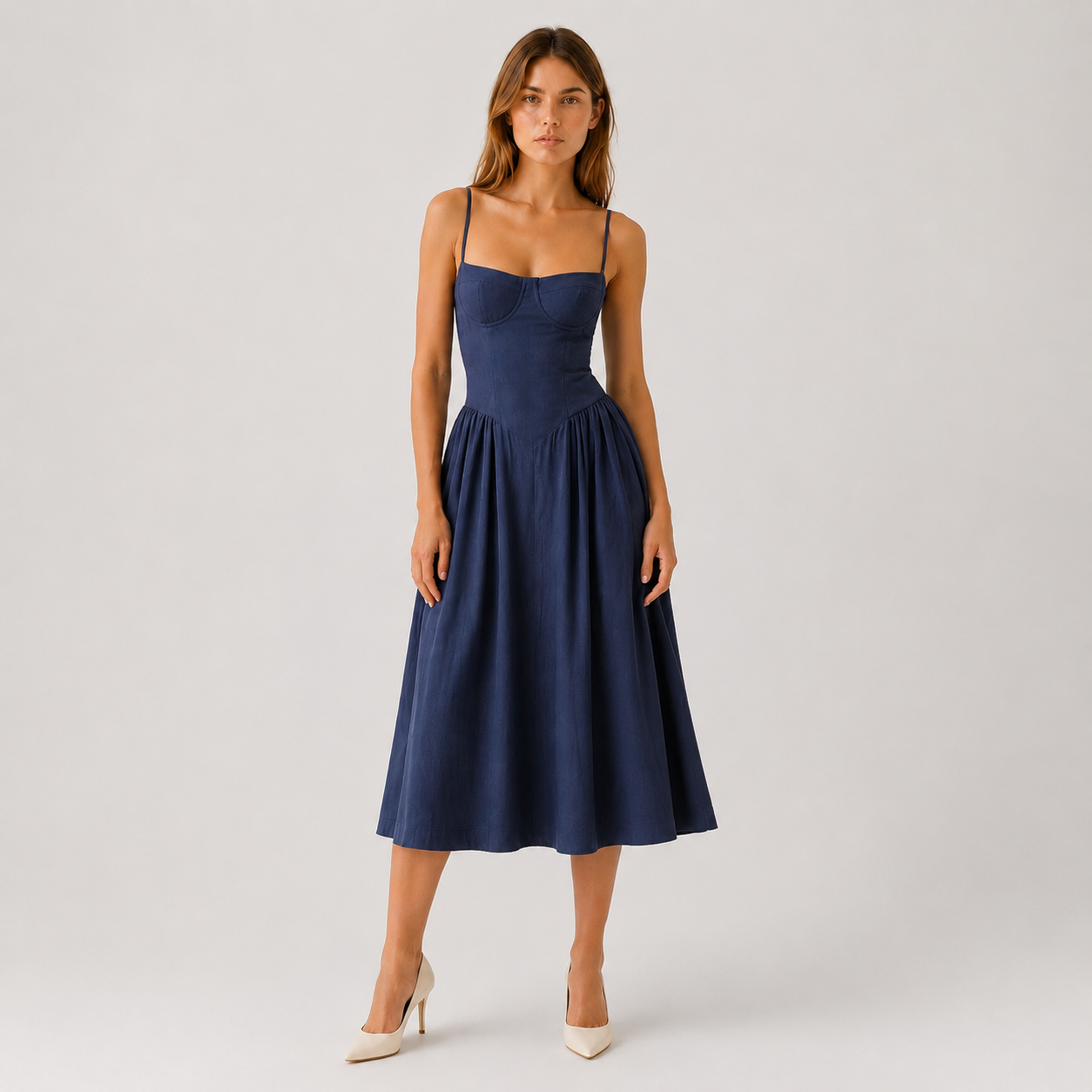 Women's Corset Midi Dress With Sweetheart Neck