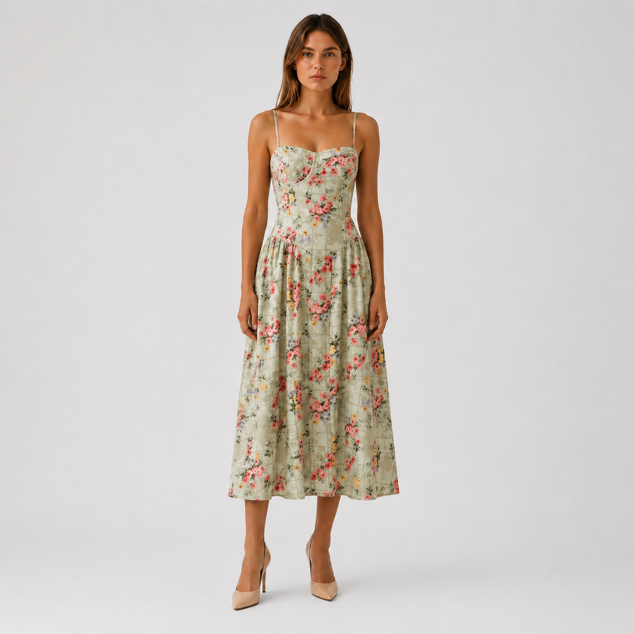 Women's Corset Midi Dress With Sweetheart Neck