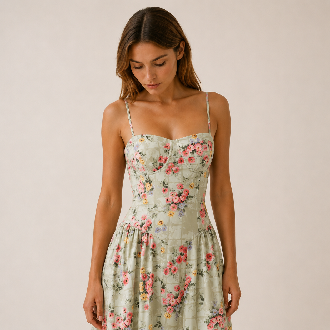 Women's Corset Midi Dress With Sweetheart Neck