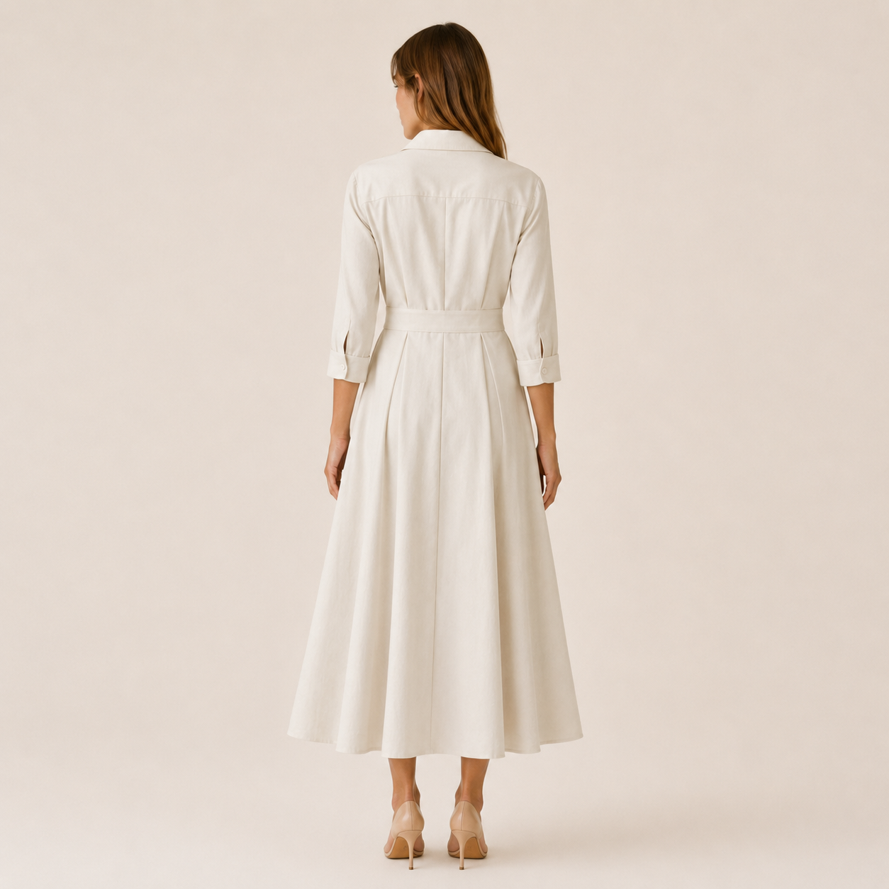 Women's Midi Shirt Dress With Pleated Skirt