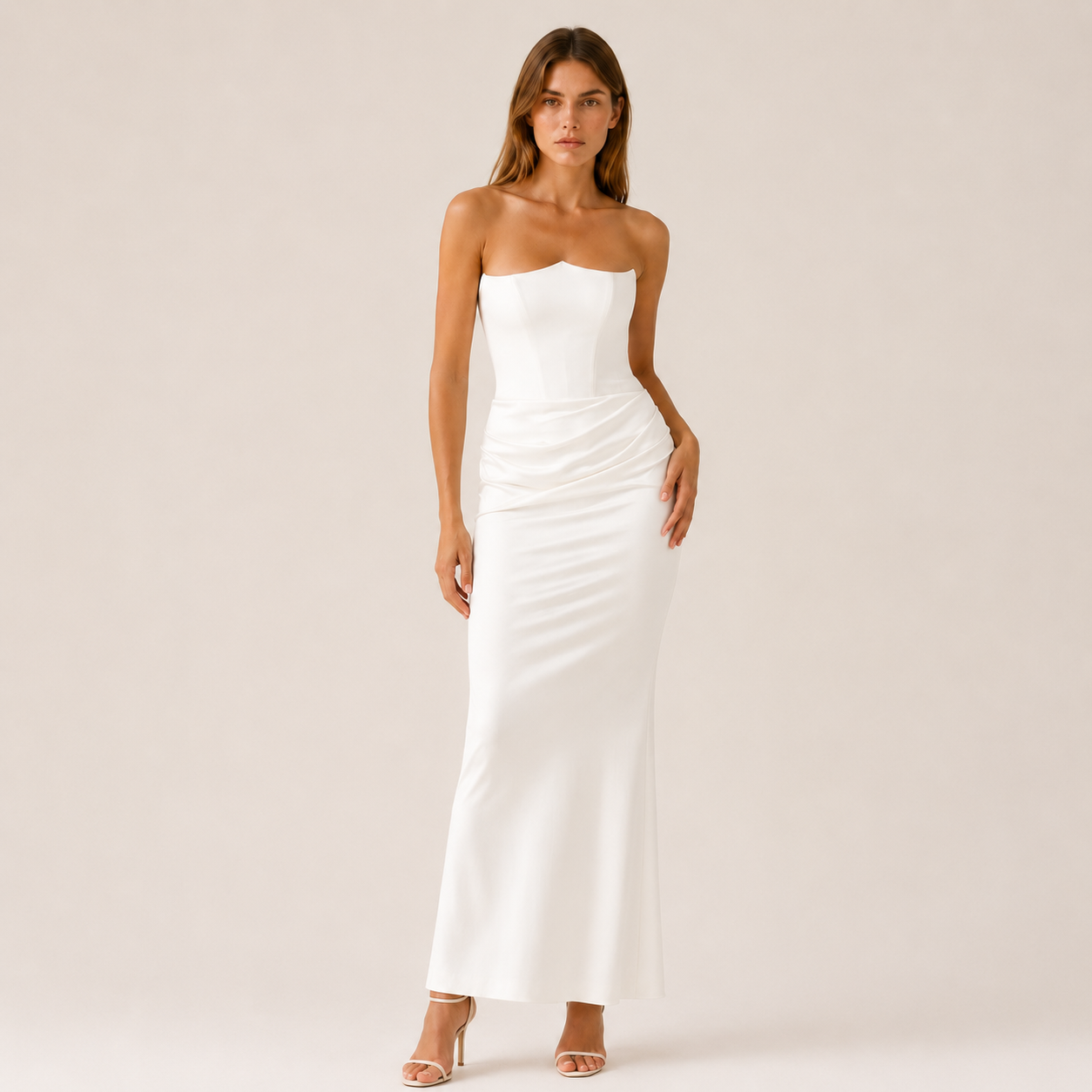 Women's Strapless Maxi Dress With Draped Waist