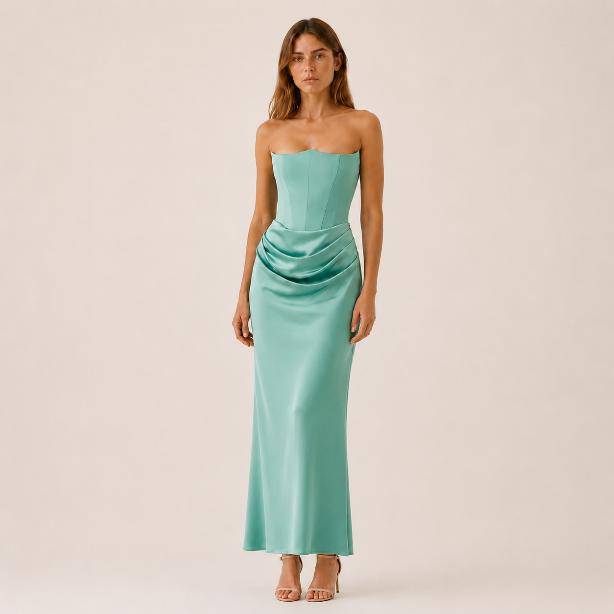 Women's Strapless Maxi Dress With Draped Waist