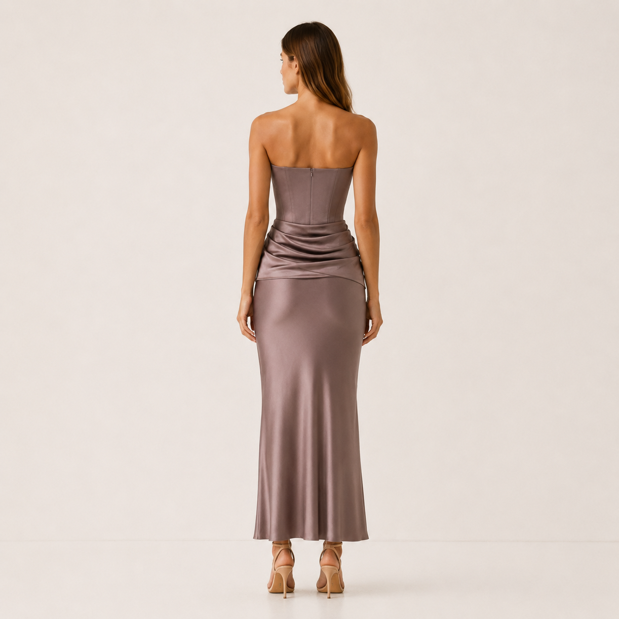Women's Strapless Maxi Dress With Draped Waist