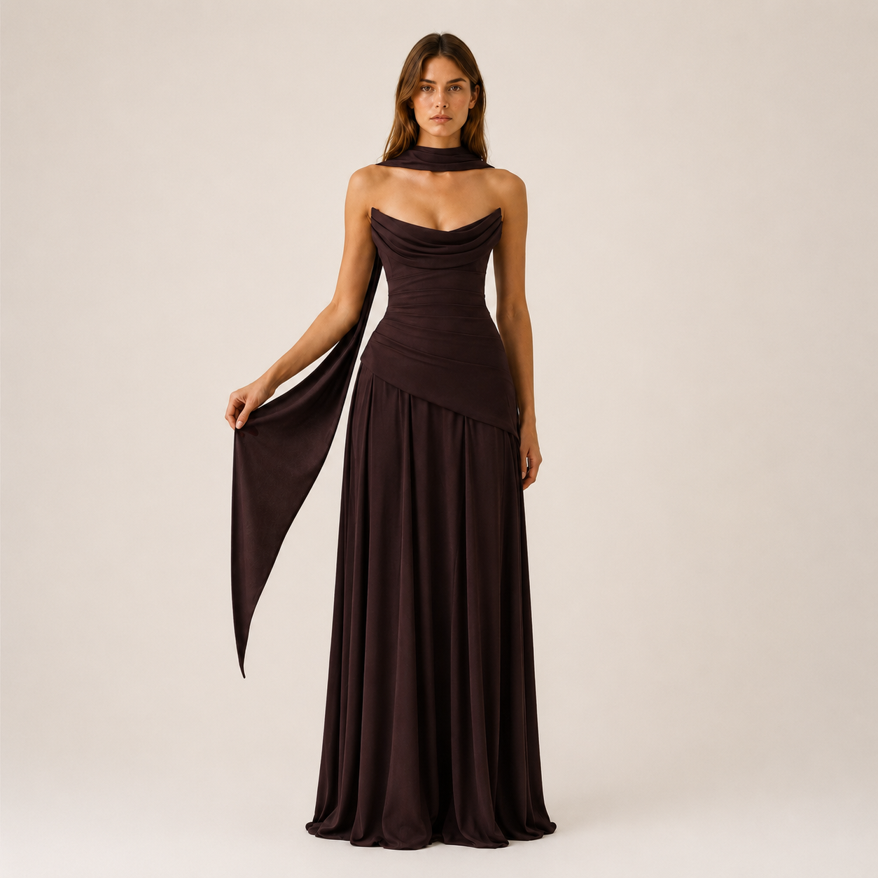 Women's Strapless Maxi Dress With Drape Detail