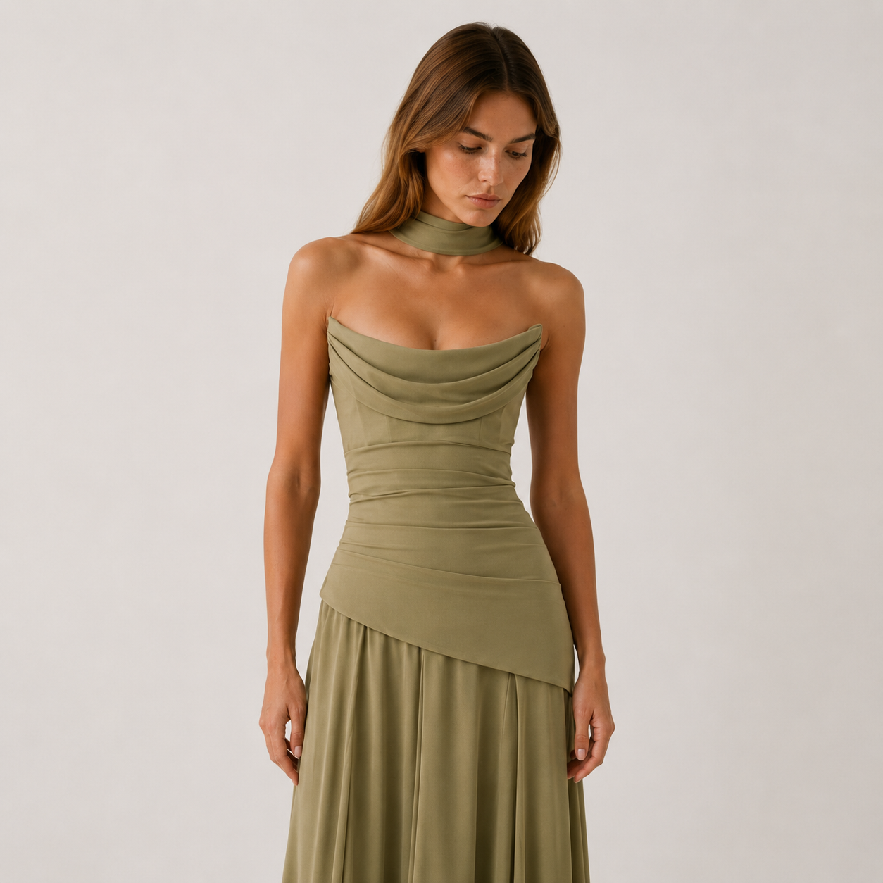 Women's Strapless Maxi Dress With Drape Detail