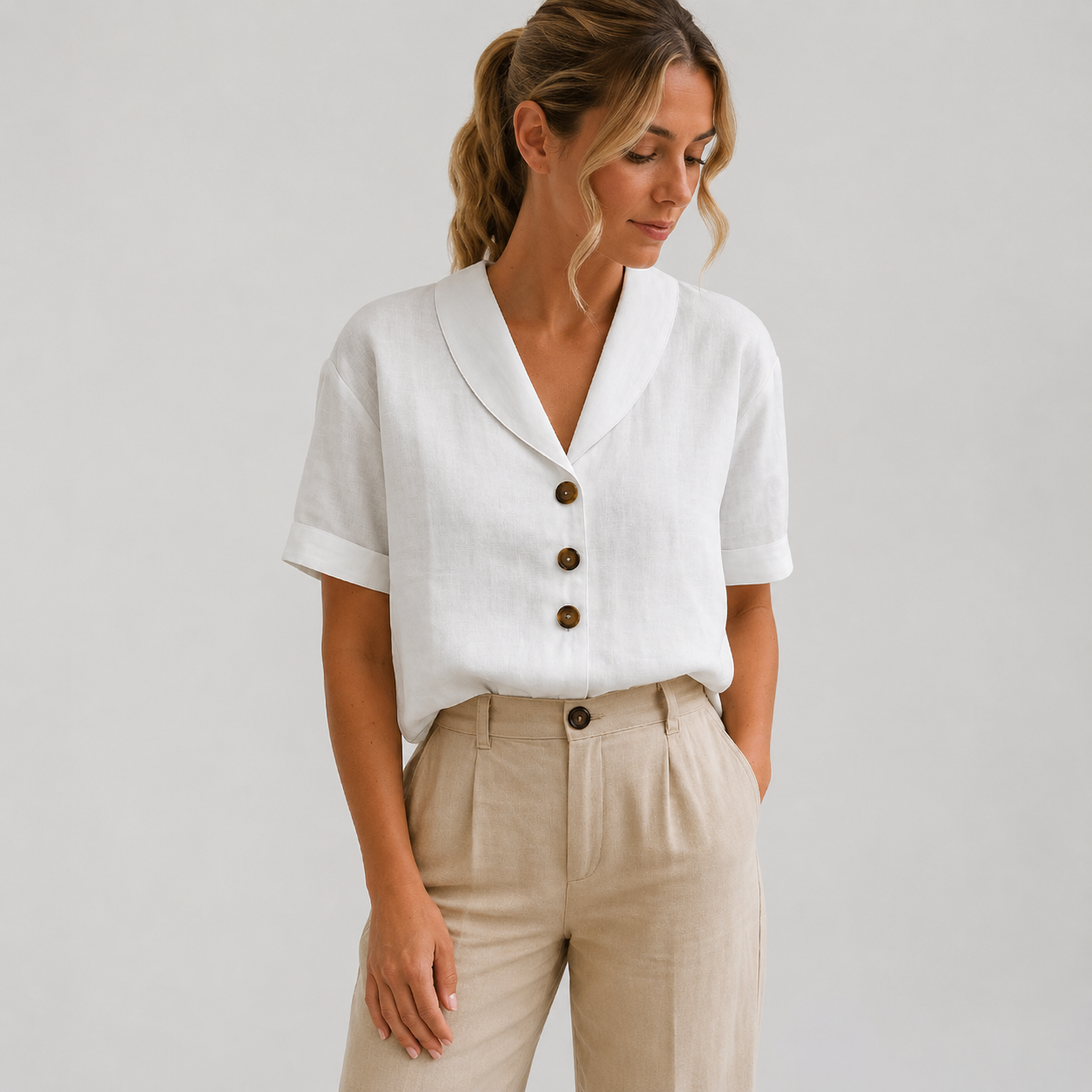 Women Relaxed-Fit Shawl Collar Blouse
