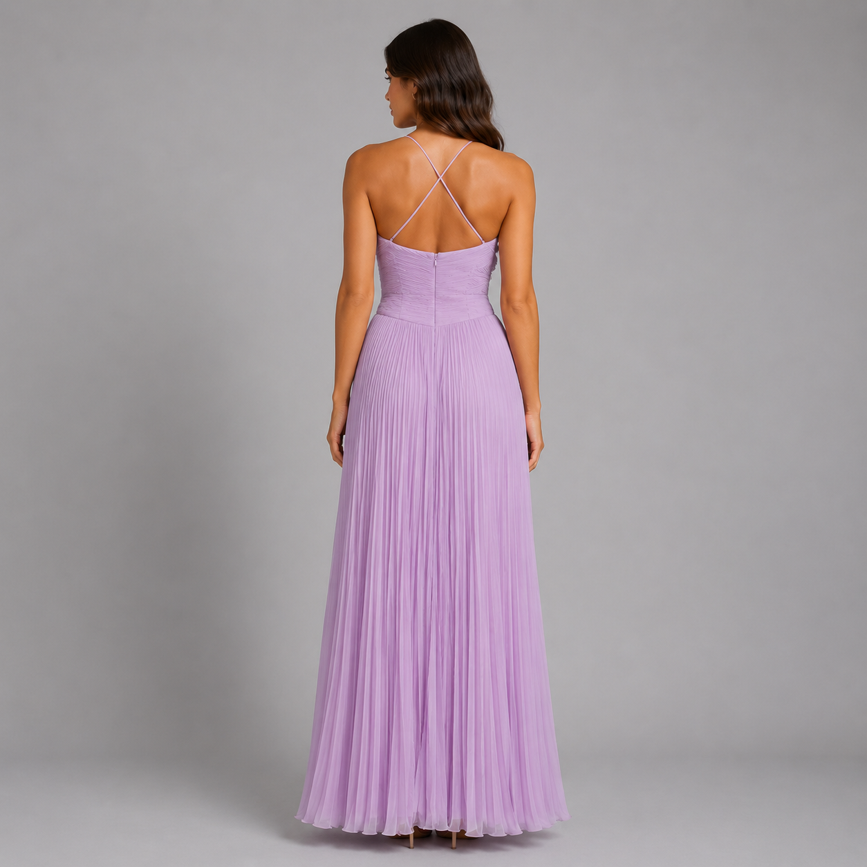 Women’s Pleated Ruffle Halter Maxi Dress