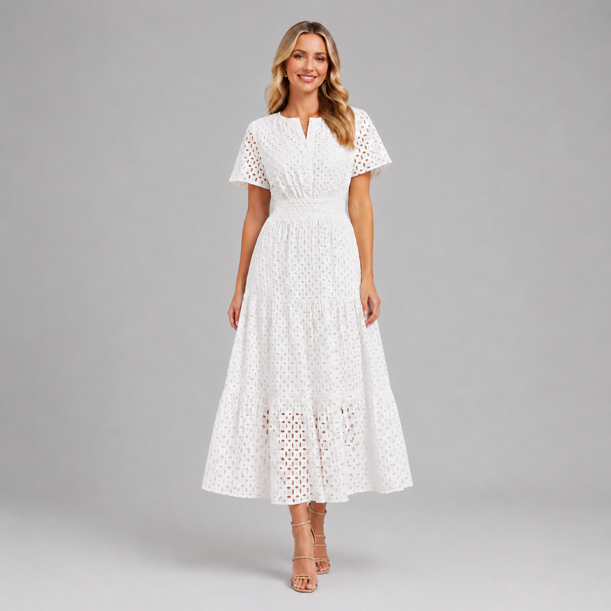Women’s Eyelet A-Line Midi Dress