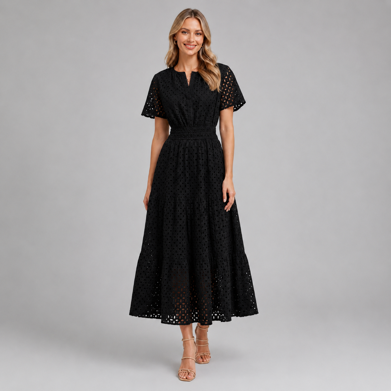 Women’s Eyelet A-Line Midi Dress