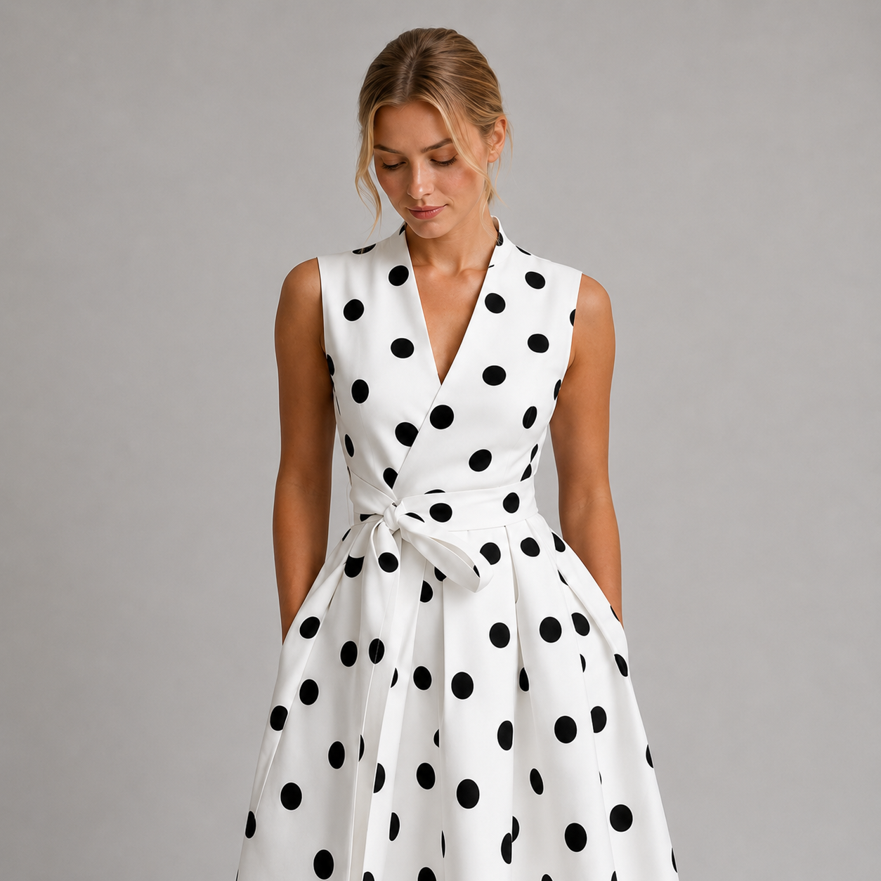 Women’s Polka Dot Sleeveless Midi Dress