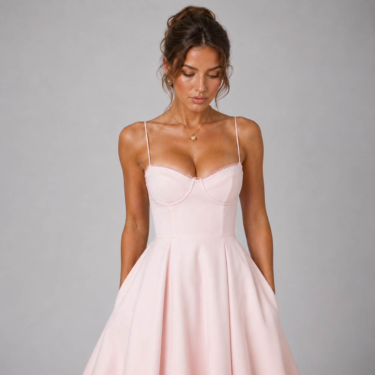 Women’s Corset Midi Dress with Full Skirt