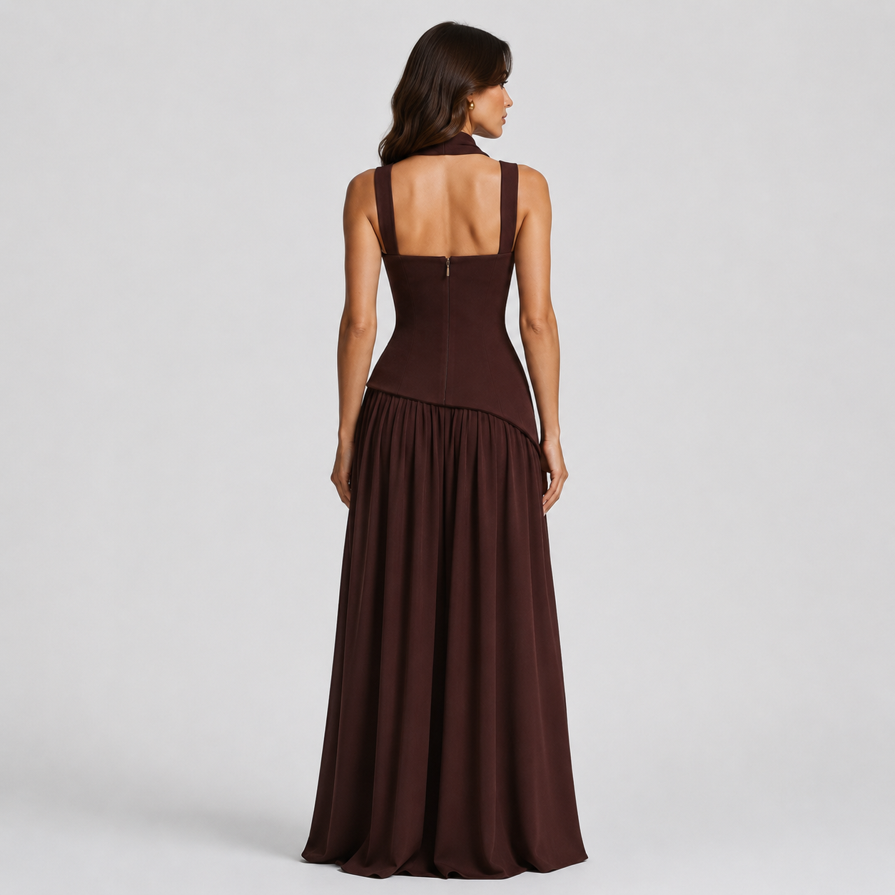 Women’s Draped Satin Feel Maxi Dress