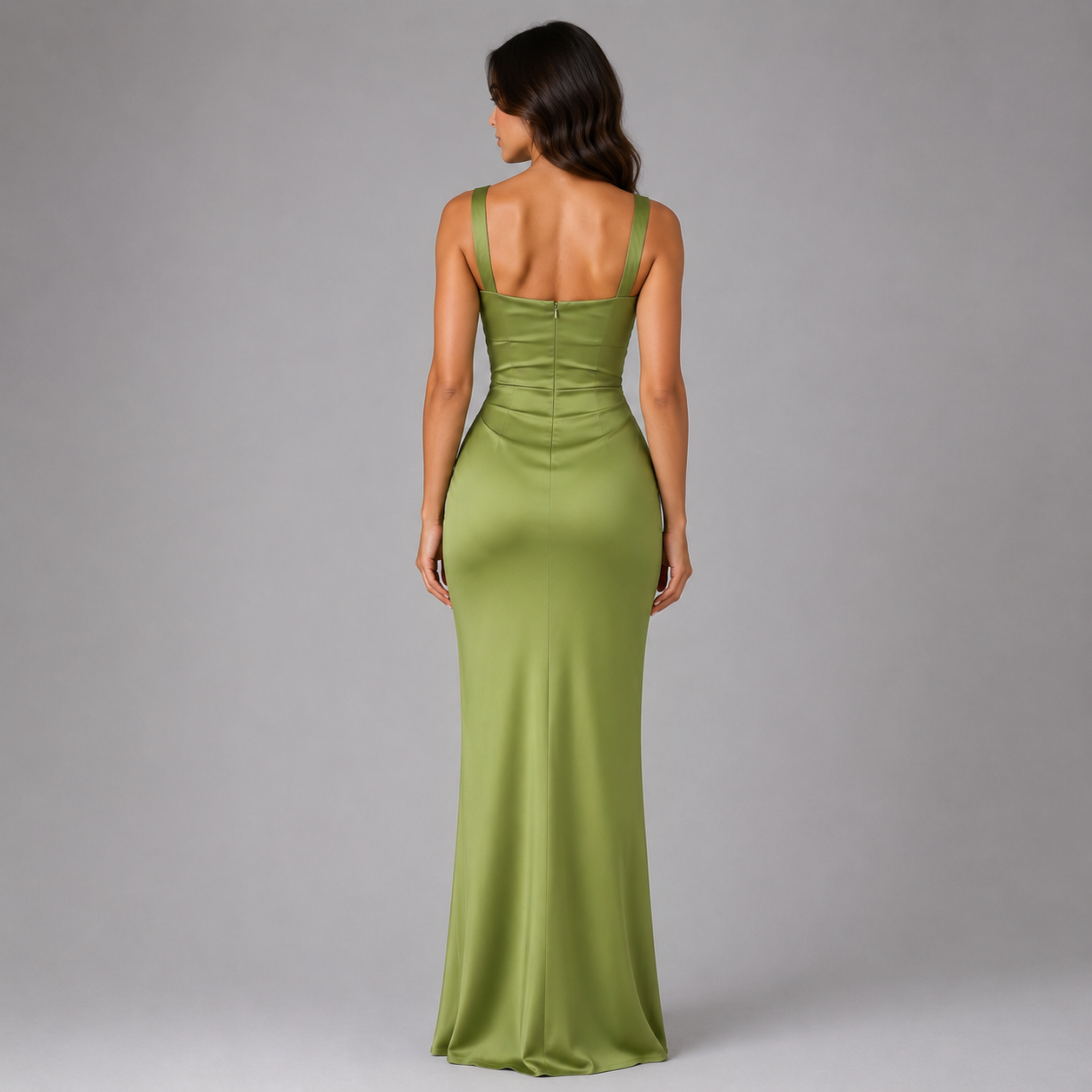 Women’s Satin Feel Ruched Waist Maxi Dress