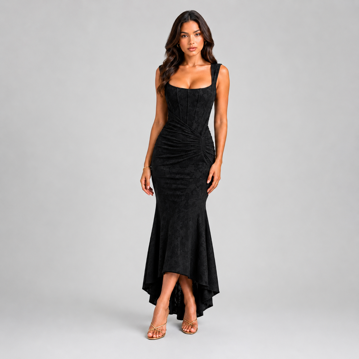 Women’s Floral Corset Maxi Dress with Asymmetrical Hem