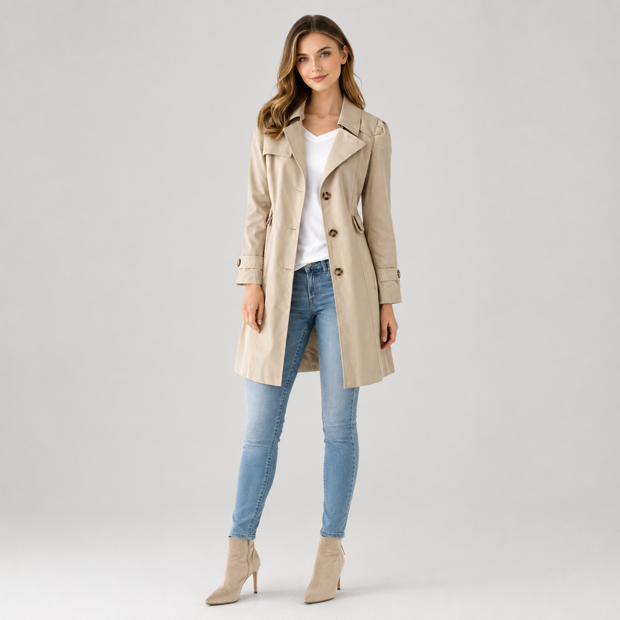 Women's Tailored Mid-Length Classic Lapel Trench Coat