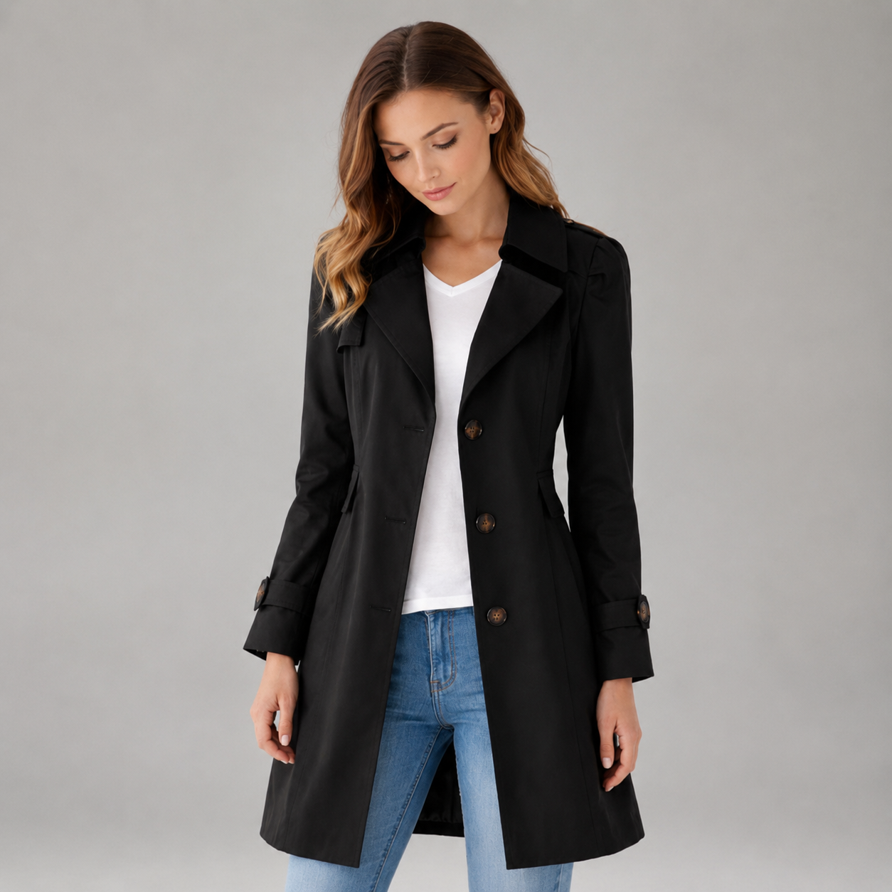 Women's Tailored Mid-Length Classic Lapel Trench Coat